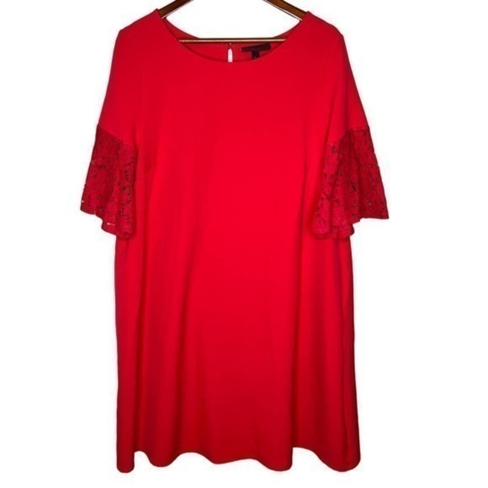 Lane Bryant plus size red sheath pullover dress lace arms keyhole back sz 14/ 16